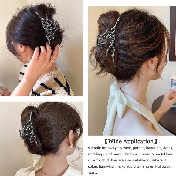 Gothic Spider Web Hair Claw Clip - Punk Style Halloween Accessory for All Ages - Picture 6 of 9